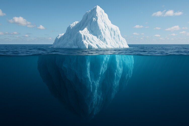 Плотность льда и воды. Большая часть айсбергов всегда скрыта под водой из-за их огромного веса, но верхушка всегда на виду. Фото.