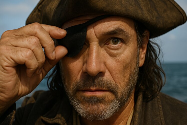 Повязка на глазу пирата. Под повязкой зачастую находился вполне здоровый глаз. Фото.