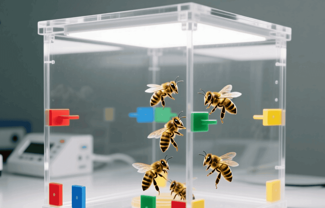 Социальное поведение пчел. Пчелы не просто определяли цвета, но и передавали эту информацию другим. Фото.