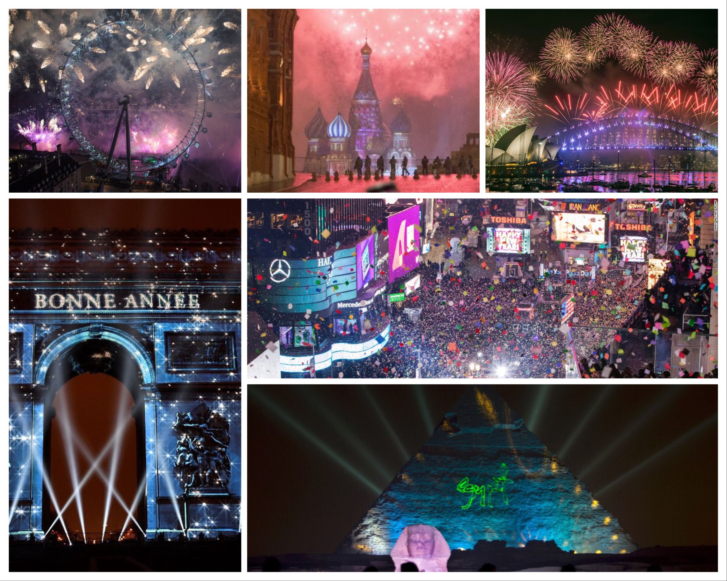 Новый год по всему миру. Узнали места? Источник изображения: cnn.com. Фото.