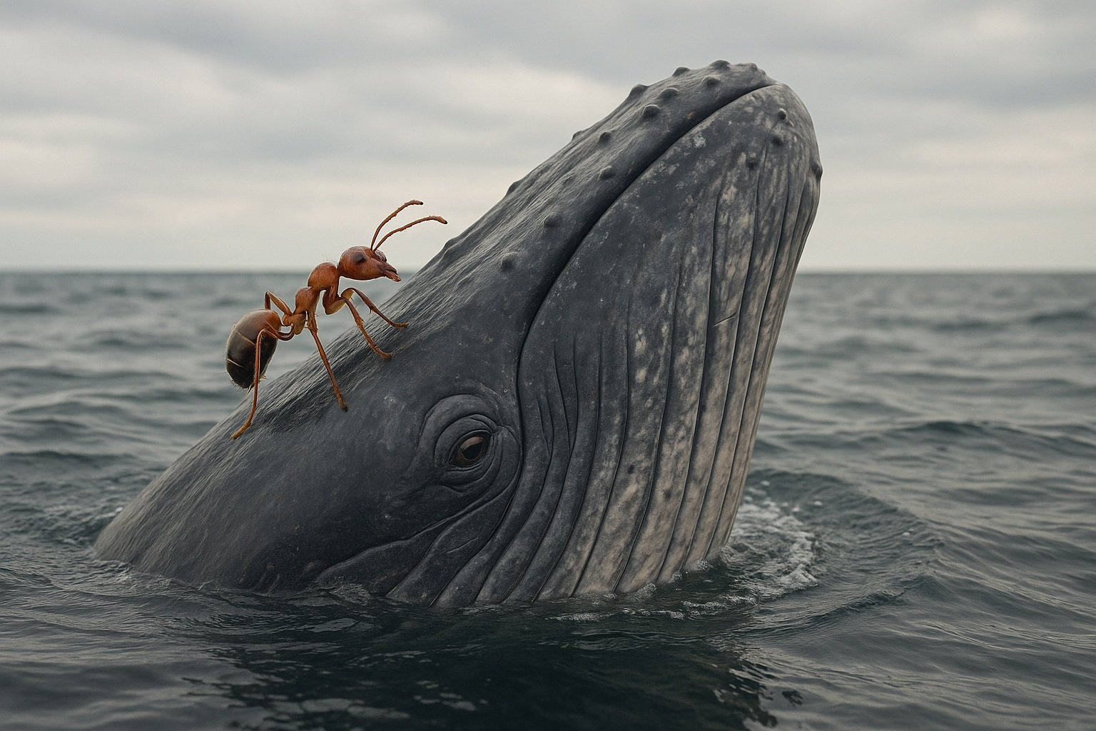 Несмотря на разницу в размерах, муравей и кит являются животными. Фото.