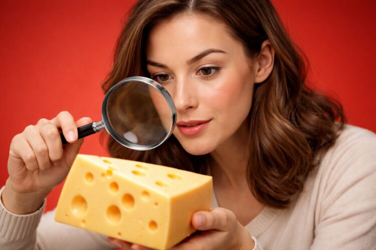 Смотрите на цену. Дырки в сыре появляются из-за газа, который выделяют бактерии во время созревания. Фото.