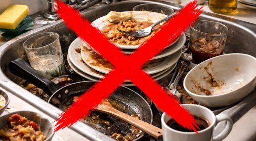 Почему нельзя оставлять посуду в раковине на ночь. Фото.
