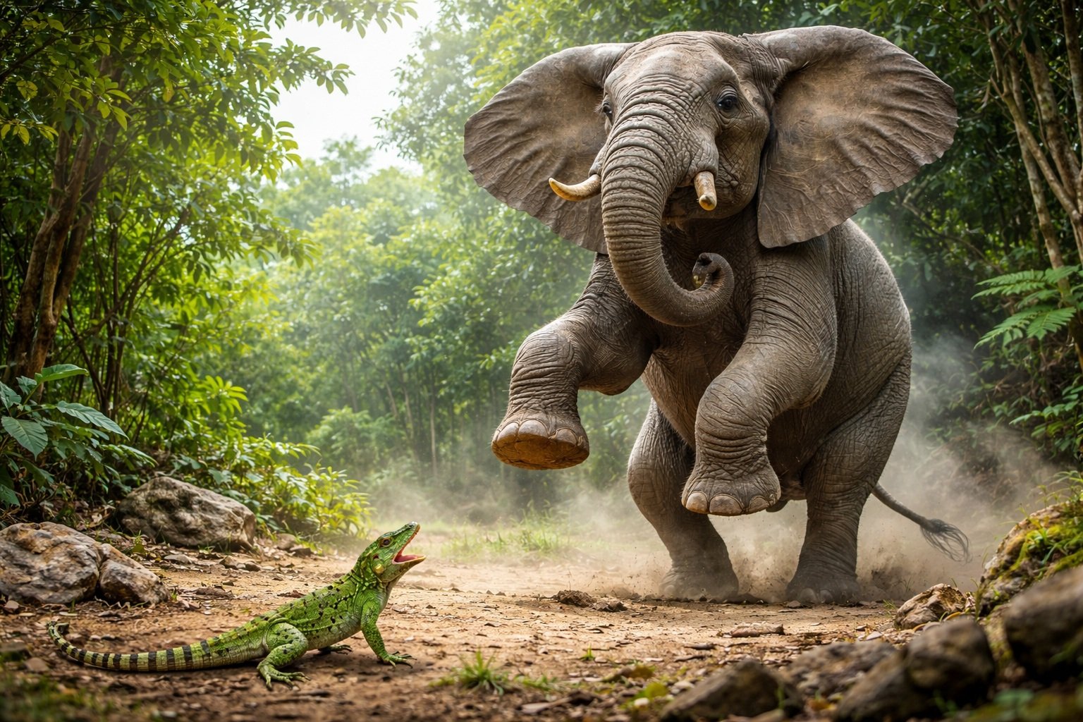 С таким же успехом можно сказать, что слоны боятся ящериц. Фото.