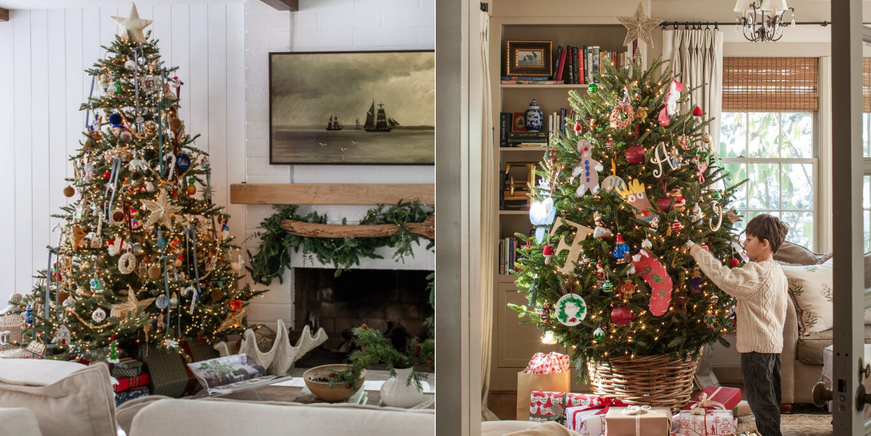 Персонализация ёлки 2025: семейные украшения и тренд Sentimental Tree. Тренды 2025 года отдельно подчёркивают важность памятных игрушек, семейных и “heirloom” украшений, ваша ёлка должна отражать ваш стиль. Источник изображения: zevyjoy.com, bhg.com. Фото.