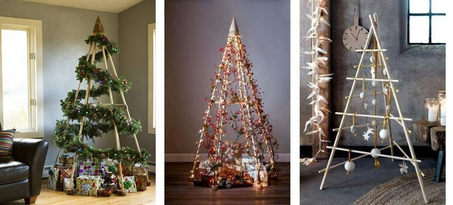 9 место — ёлки из деревянных конструкций. Деревянная конструкция — оригинальная идея и компактность хранения. Источники изображений: dzen.ru, le-kole.ru. Фото.