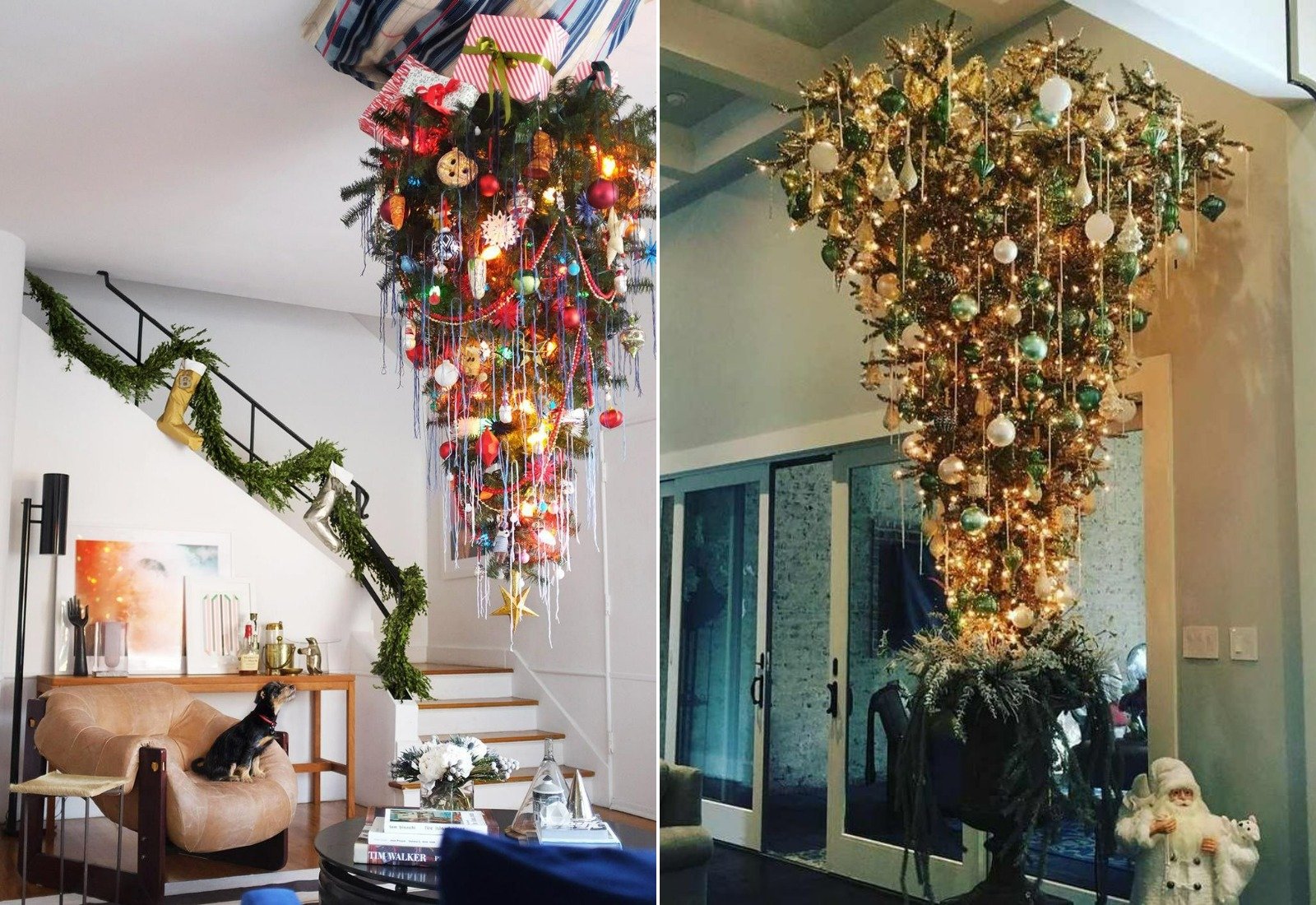 7 место — подвесные перевёрнутые ёлки. Такая идея подходит как для искусственных, так и для натуральных деревьев. Источники изображений: ru.pinterest.com,. Фото.