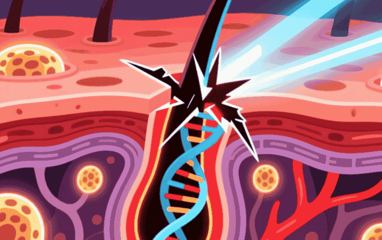 Повреждения ДНК по всей коже, а не только на родинках. Разрушение ДНК в тканях кожи — обычное дело для пользователей соляриев. Повреждения ДНК по всей коже, а не только на родинках. Разрушение ДНК в тканях кожи — обычное дело для пользователей соляриев. Фото.