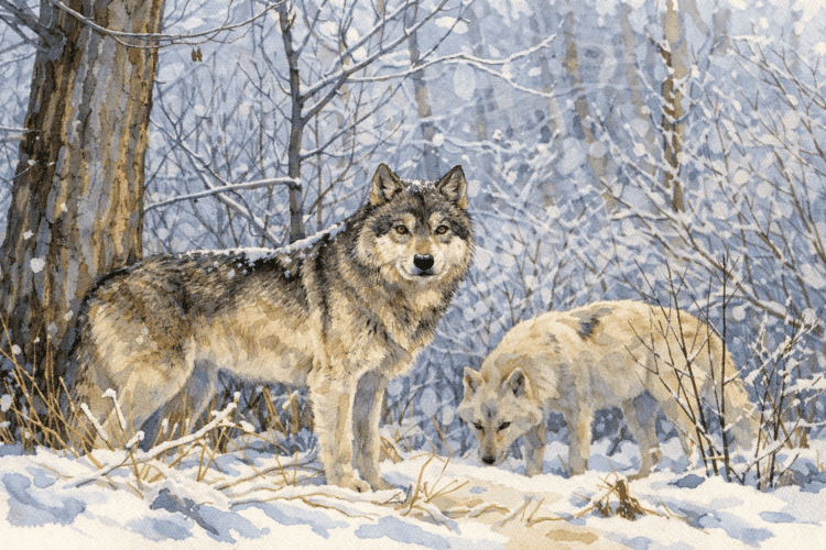 Сова и волк — ночные символы зимы. Наблюдая за этими животными, люди учились главному зимнему правилу: холод — это не только испытание, но и время правильной тактики. Фото.