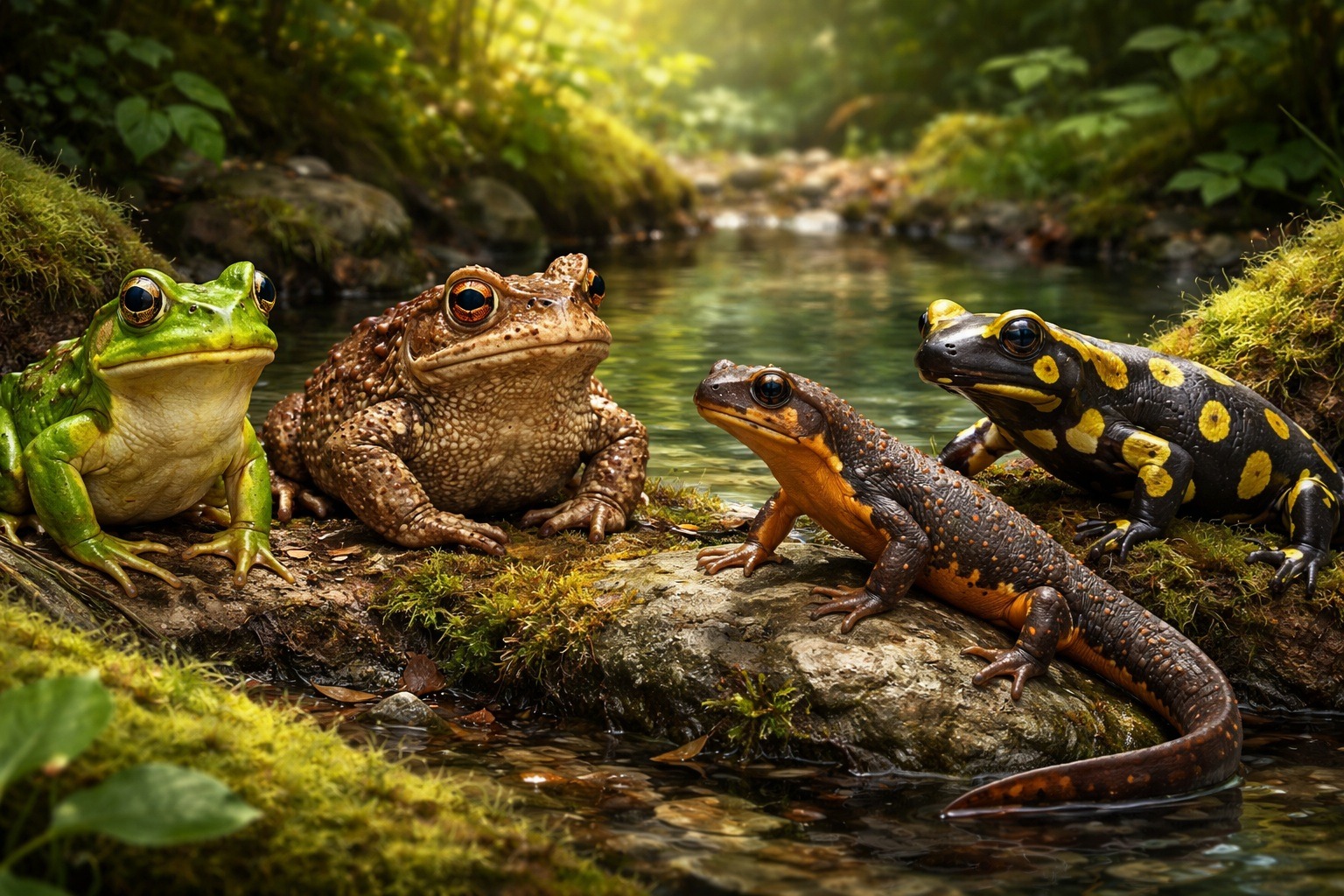 Кто такие амфибии, или земноводные. К амфибиям относятся лягушки, жабы, тритоны и саламандры. Фото.