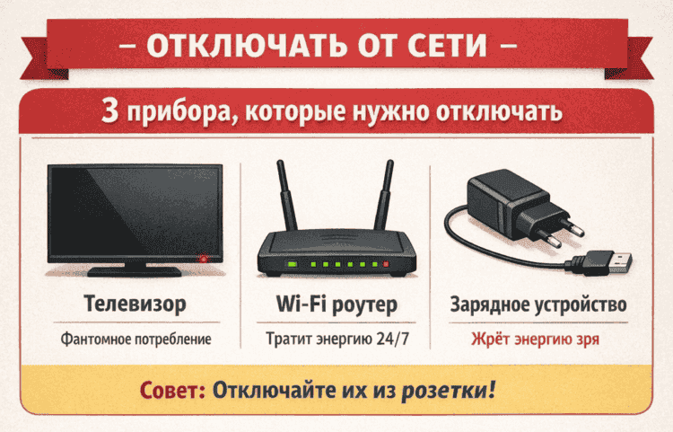 3 прибора, которые нужно отключать от сети, когда ими не пользуются. Чтобы начать бороться с нерациональным использованием электроэнергии, нужно отключать от сети эти три прибора, когда вы ими не пользуетесь. Фото.