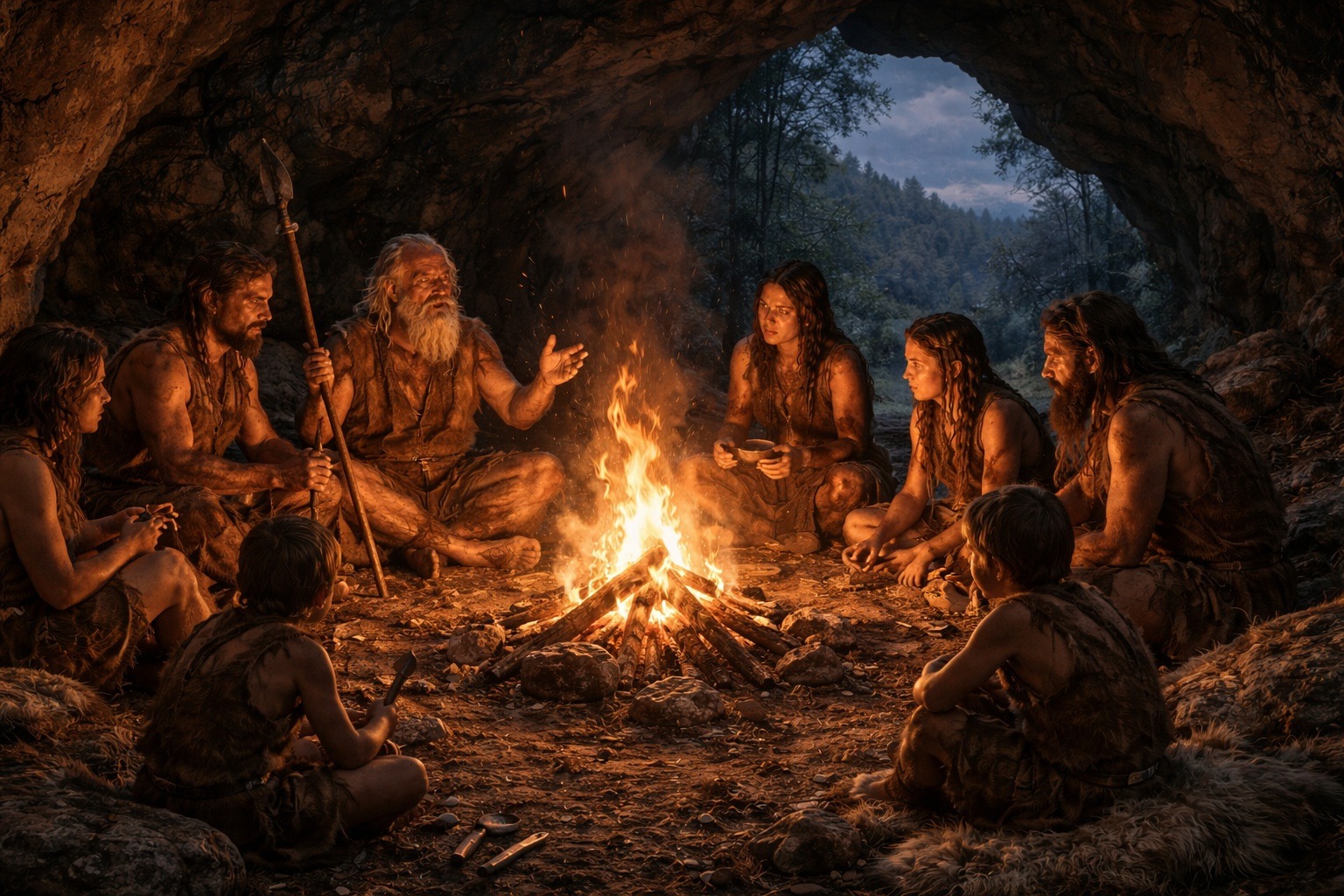 Мы любим огонь уже сотни тысяч лет. В древних поселениях костер почти всегда располагался в центре жилья, а не у стен. Фото.