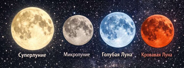 Чем 2026 год необычен: суперлуния, микролуния и затмения. Наглядная разница размеров, которая не всегда заметна на фоне небесных просторов. Фото.