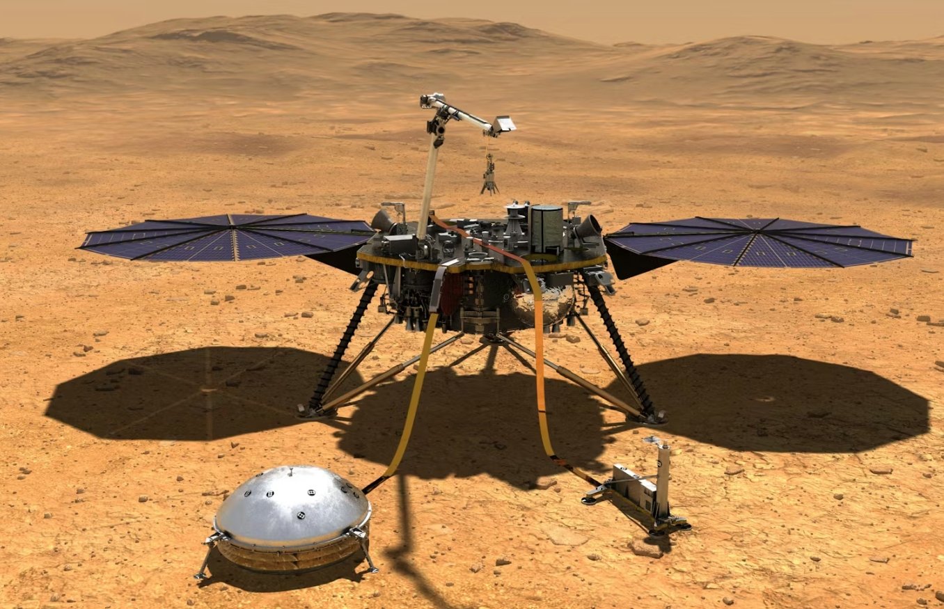 Исследовательский аппарат InSight. Источник изображения: theconversation.com. Фото.