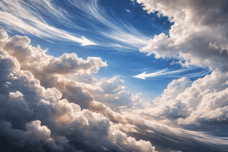 Почему на разной высоте ветер дует в разные стороны. Причина облаков, плывущих в разные стороны, — разные ветры на разных высотах. Это типичное проявление вертикального сдвига ветра. Фото.