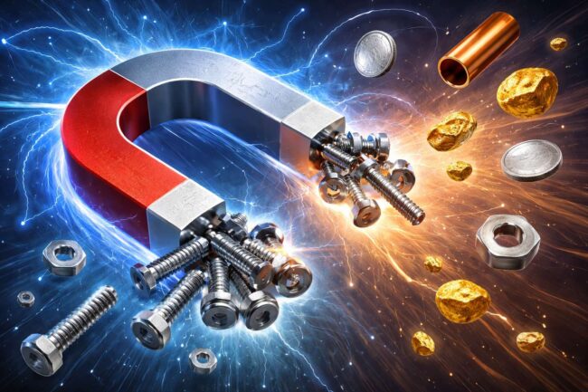 Почему магнит притягивает только некоторые металлы, а другие — нет. Фото.