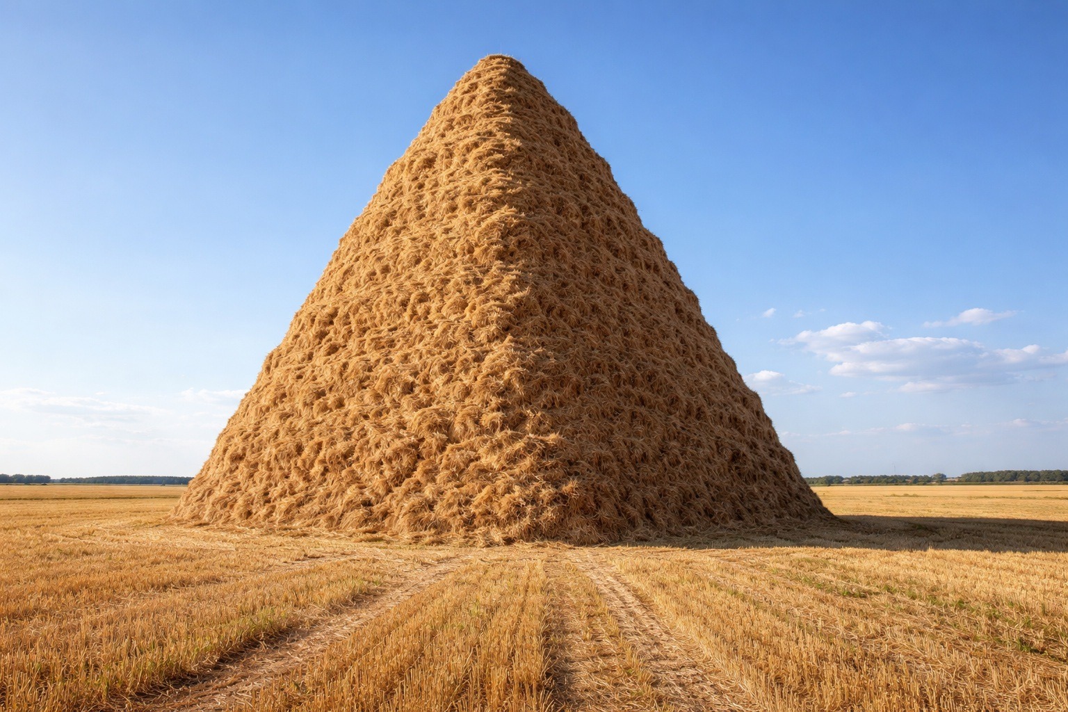 Стогов сена высотой 30 метров, конечно же, не бывает. Фото.