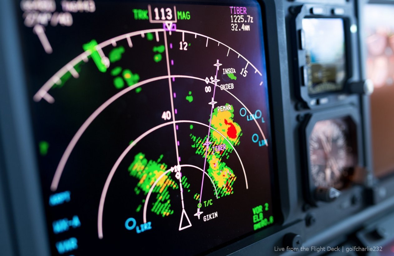 Радар погоды в самолете. Источник изображения: infiniteflight.com. Фото.