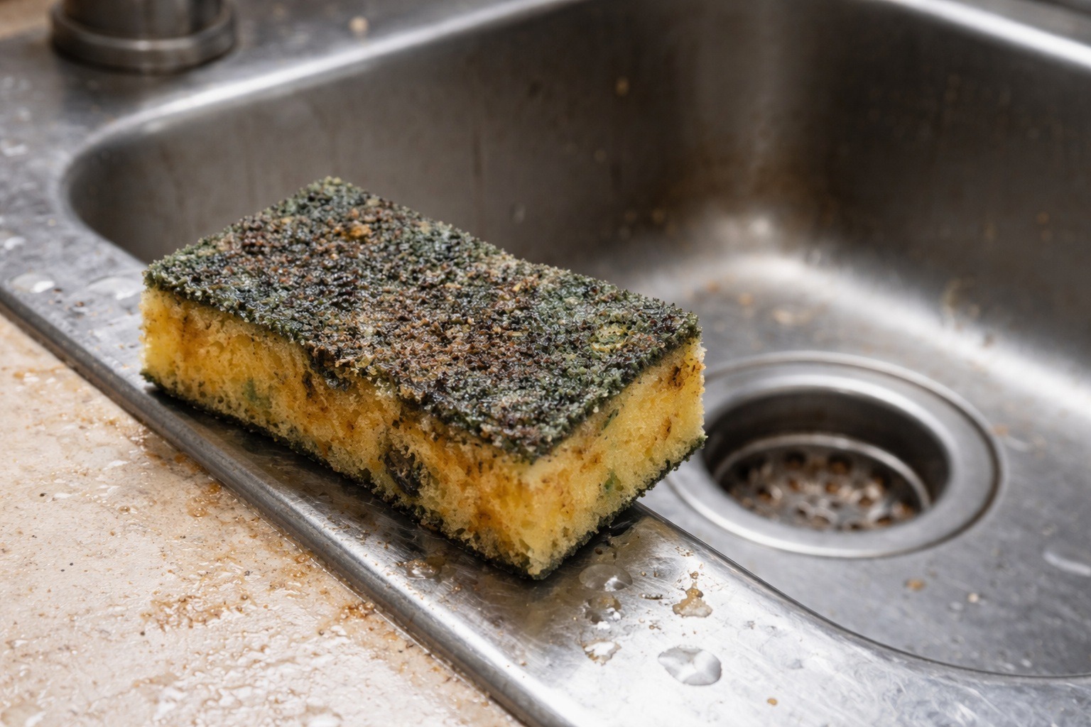 Кухонная раковина. В 86% использованных губок ученые обнаружили плесень. Фото.