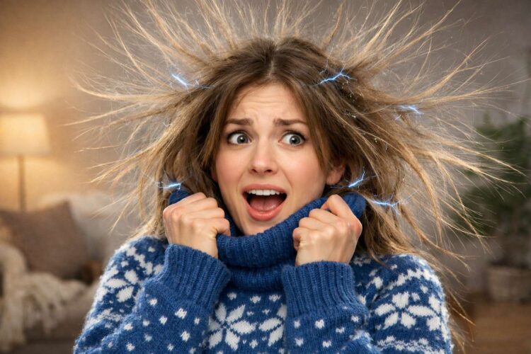 Почему зимой одежда электризуется и бьёт током, а летом — нет. Свитер трещит, волосы стоят дыбом: что происходит с одеждой зимой? Фото.