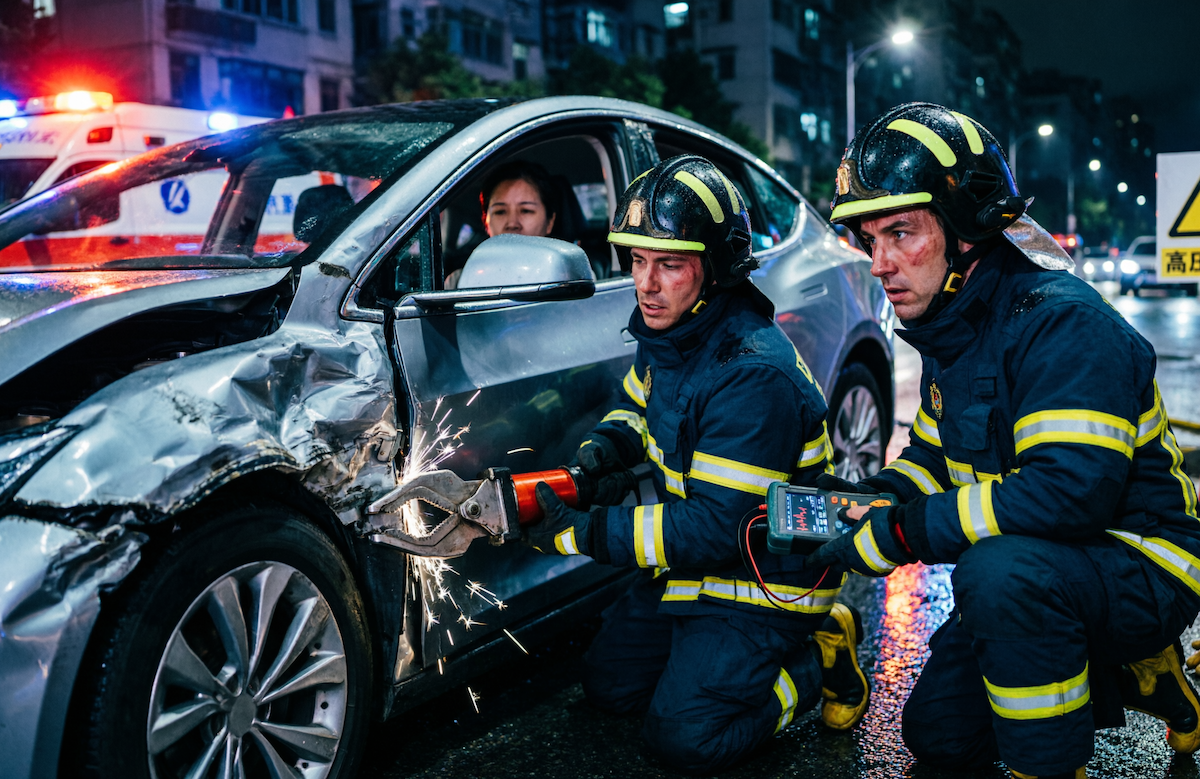 Когда надо срочно достать человека из машины после ДТП, именно возможность быстро открыть дверь может сыграть решающую роль. Фото.