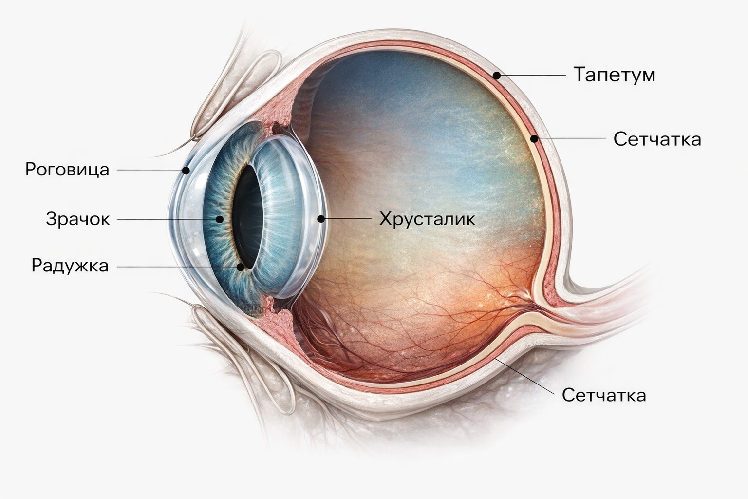 Строение кошачьего глаза. Фото.