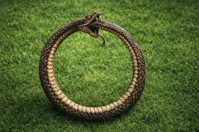 Что происходит с змеей, когда она кусает собственный хвост. Фото.