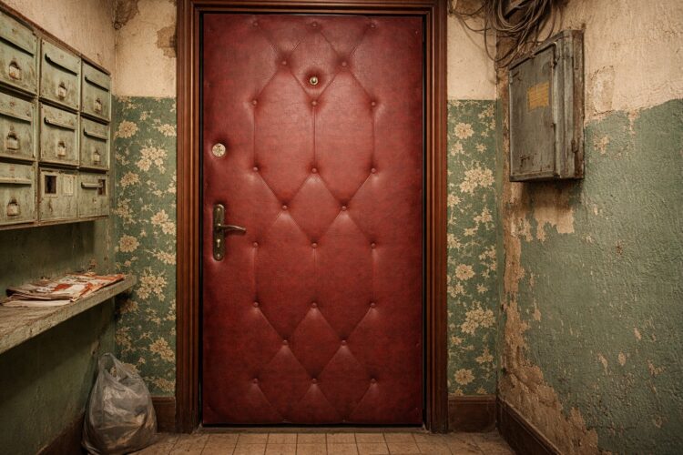 Украшение входной двери. Дверь с дерматином смотрелась солиднее. Фото.