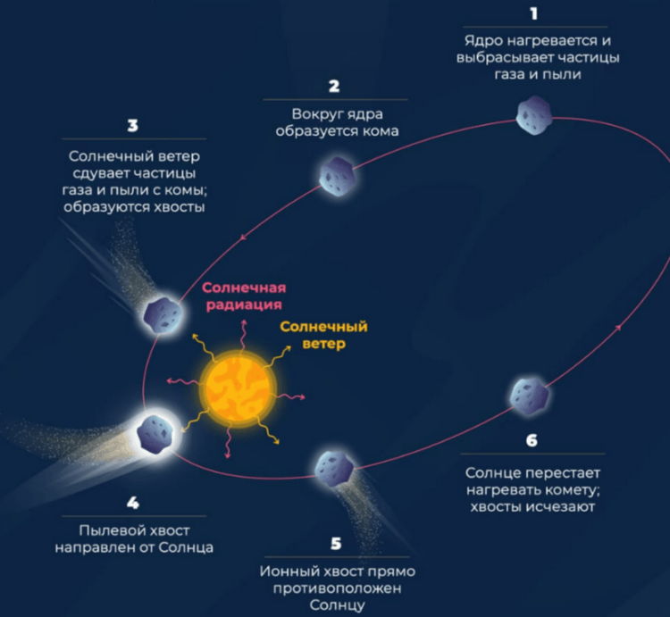 Почему у комет есть хвосты и как они связаны с метеорами. Как образуется хвост у комет. Источник изображения: starwalk.space. Фото.