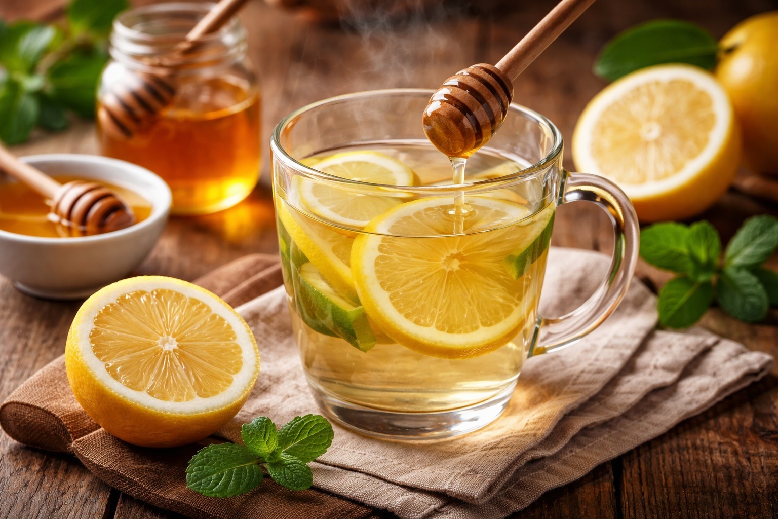 How Warm Drinks Help with Colds. Warm water with honey and lemon can indeed soothe a sore throat. Photo.