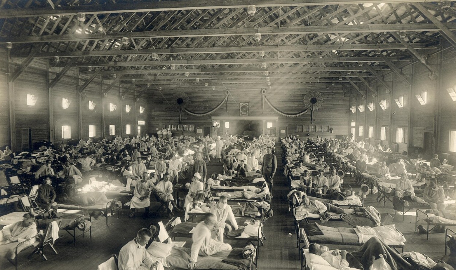 Больница скорой помощи во время эпидемии испанского гриппа. Источник изображения: wikipedia.org. Фото.