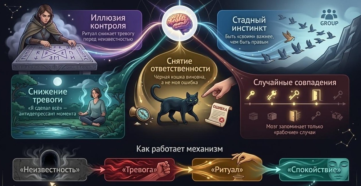 Краткая схема того, почему мы верим в приметы. Фото.