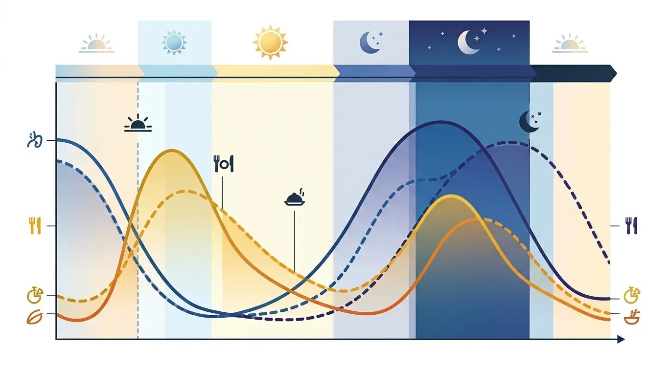 Графики выработки мелатонина и кортизола у жаворонков и сов заметно отличаются. Фото.