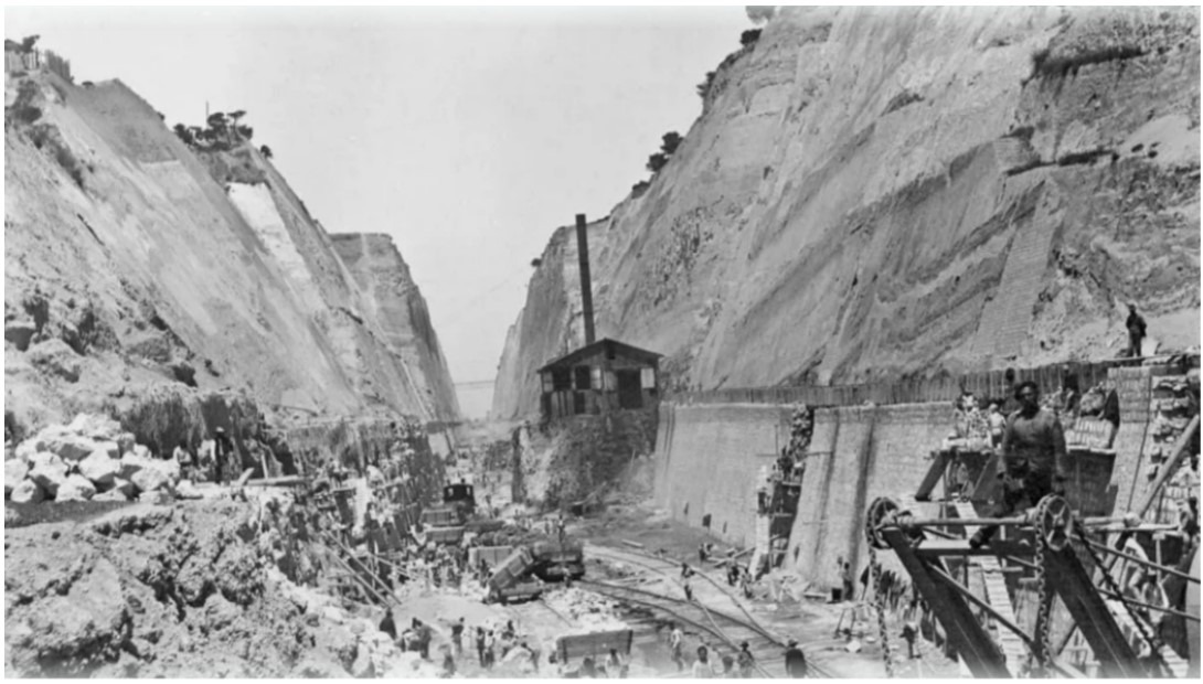 Почему строительство Коринфского канала в древности не удалось. XIX век — начало строительства Коринфского канала. Источник изображения: vistat.org. Фото.