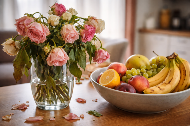 Почему цветы нельзя ставить рядом с фруктами: ошибка, из-за которой букет вянет быстрее. Фото.