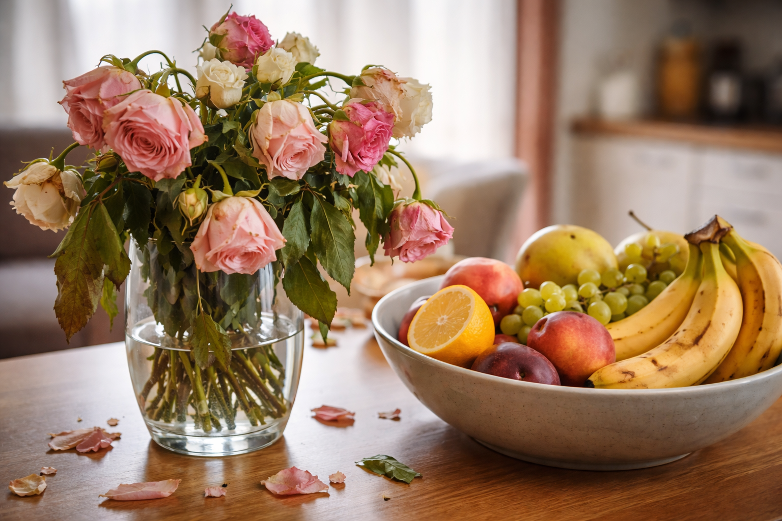 Почему цветы нельзя ставить рядом с фруктами: ошибка, из-за которой букет вянет быстрее. Почему рядом с фруктами цветы стоят меньше — эффект этилена, о котором мало кто знает. Фото.