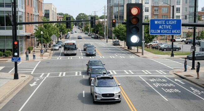 Как работают беспилотные автомобили и зачем нужен белый сигнал светофора. Фото.