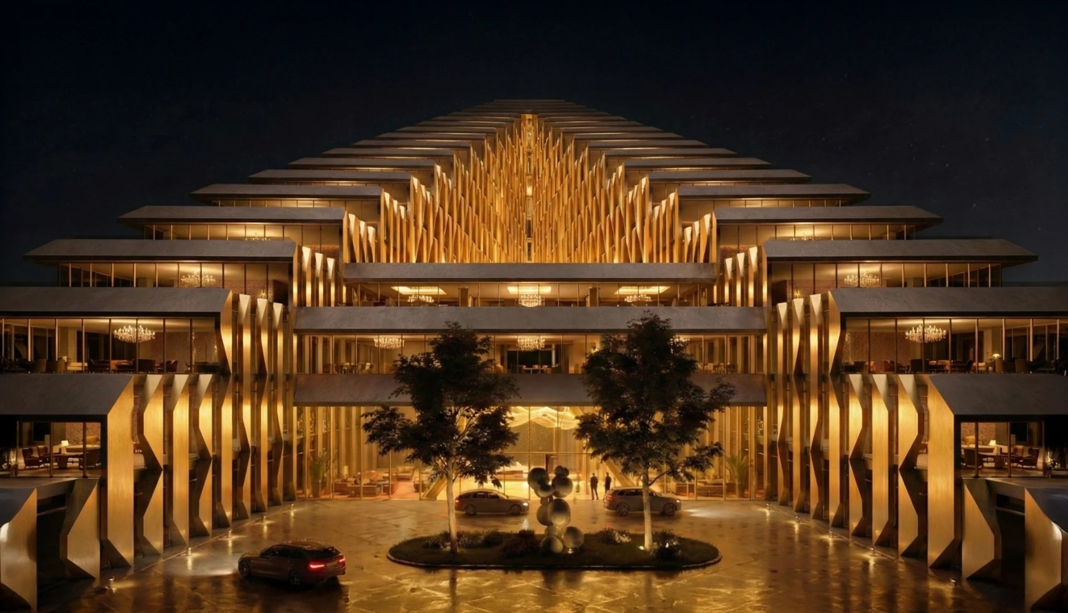 Дизайн нового небоскреба в Казахстане. Ступенчатая конструкция комплекса Alatau Iconic. Источник изображения: newatlas.com. Фото.