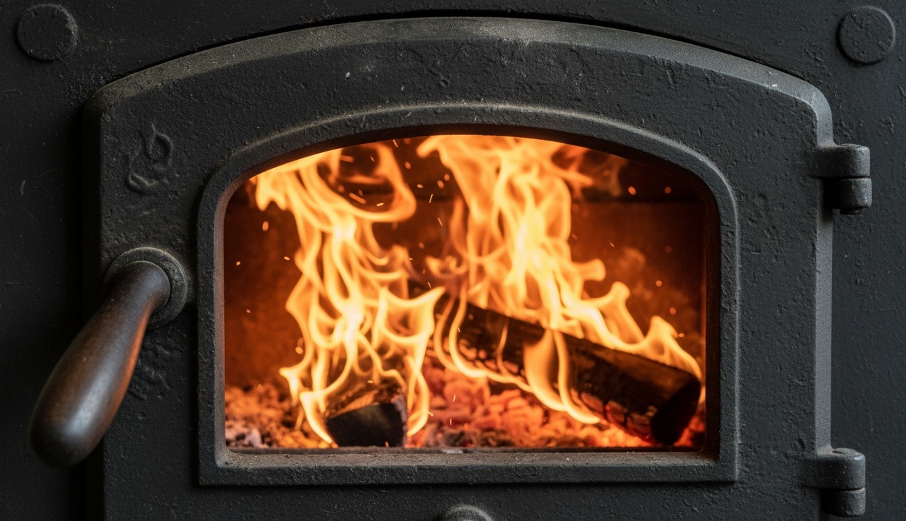 Why Metal Burns More Than Wood. A wooden handle on a red-hot stove door is not a design whim. Photo.