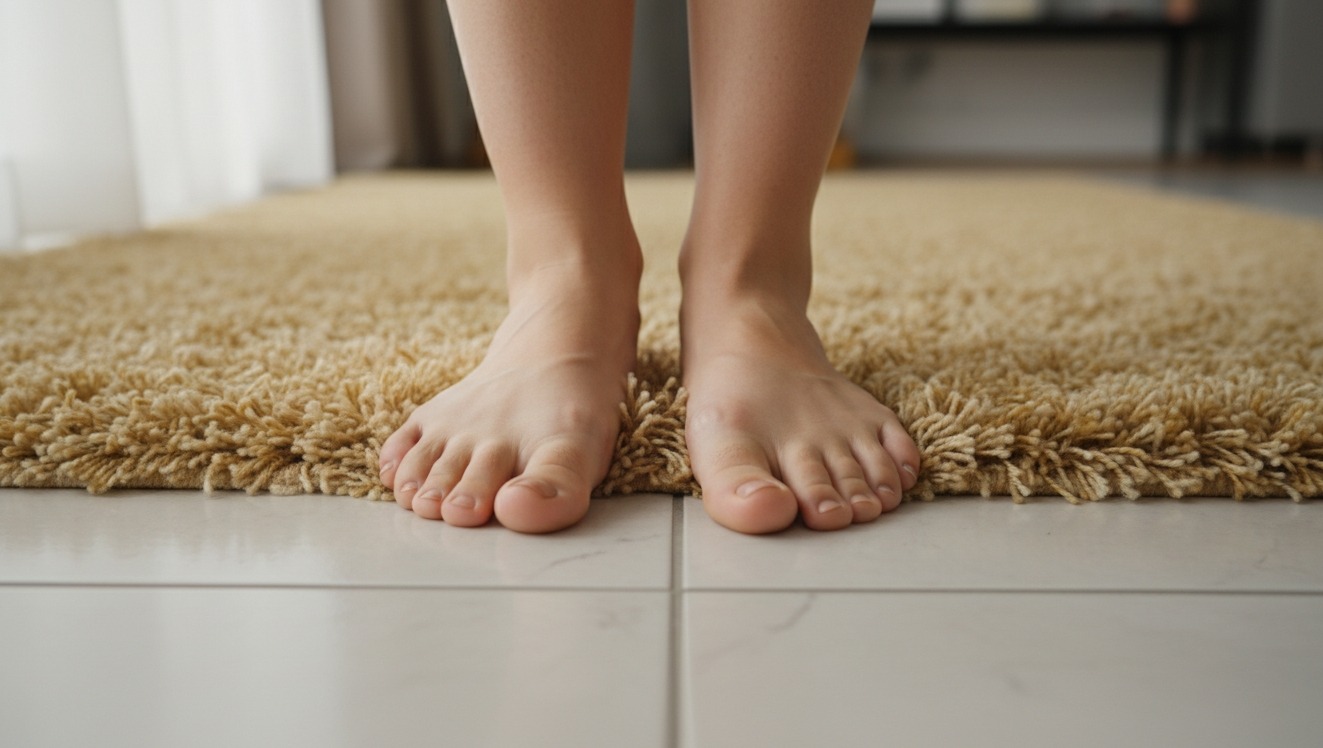 Why Tile Feels Colder Than Carpet. Tile and carpet are the same temperature, but your feet categorically disagree. Photo.