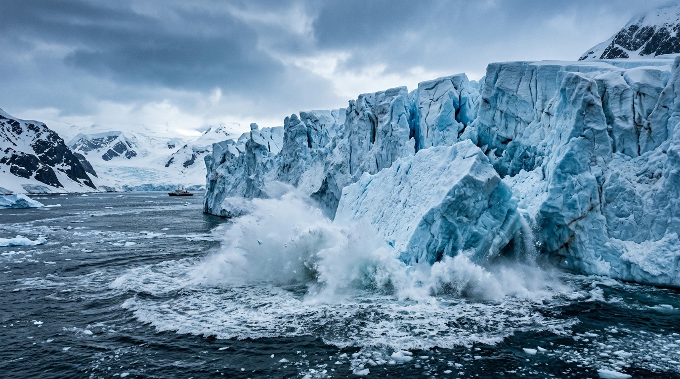 Треск ледника — именно этот процесс оказался источником загадочного «Блупа». Фото.