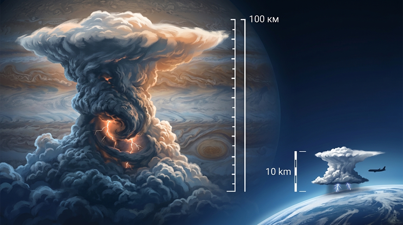 Юпитерианский шторм может достигать 100 км в высоту — в 10 раз больше земного. Фото.