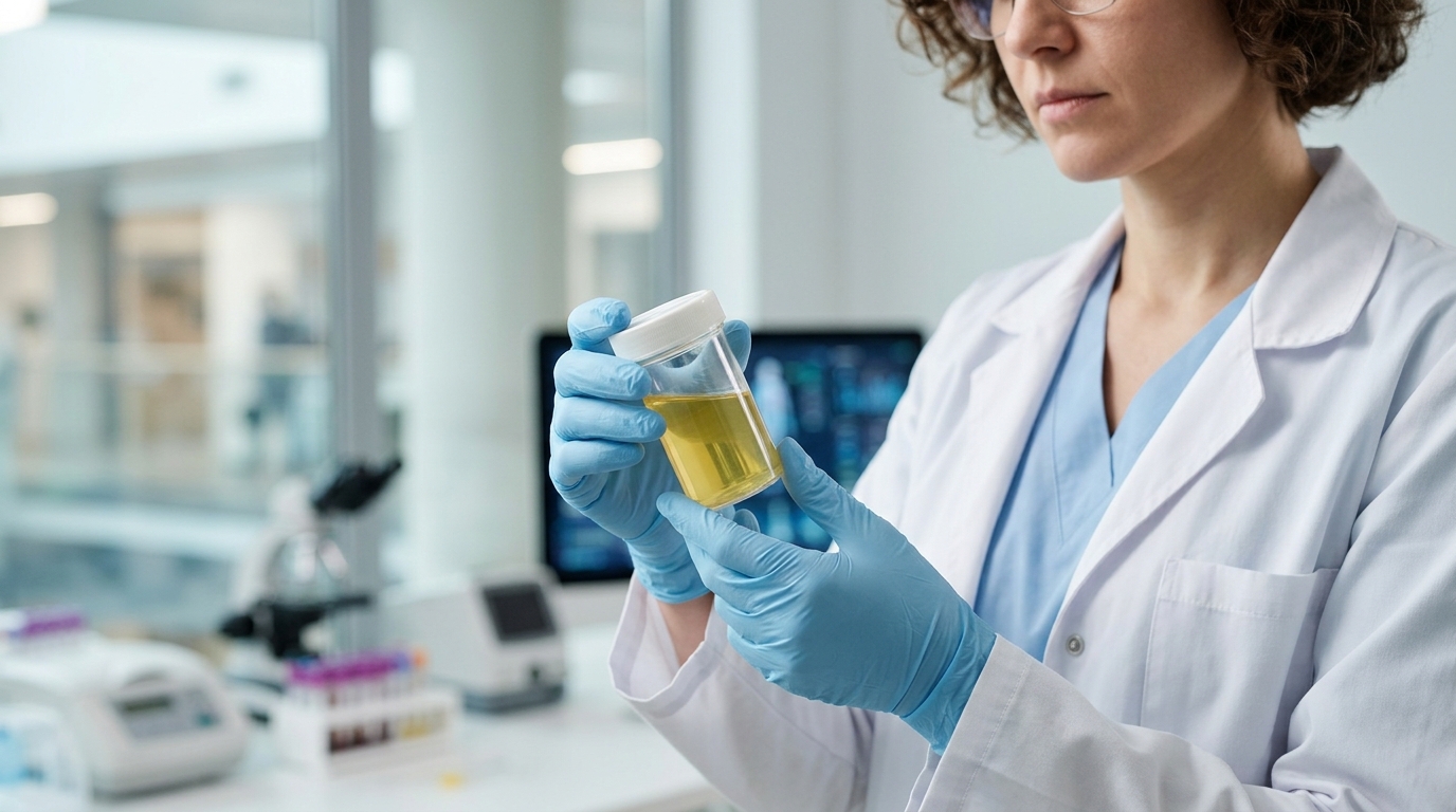 Анализ мочи в лаборатории может выявить то, что не видно невооруженным глазом. Фото.