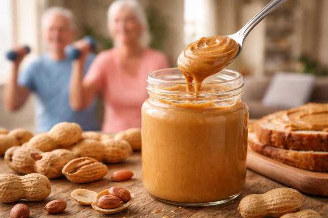 Арахисовая паста улучшает мышцы у пожилых: нужно всего три ложки в день. Фото.