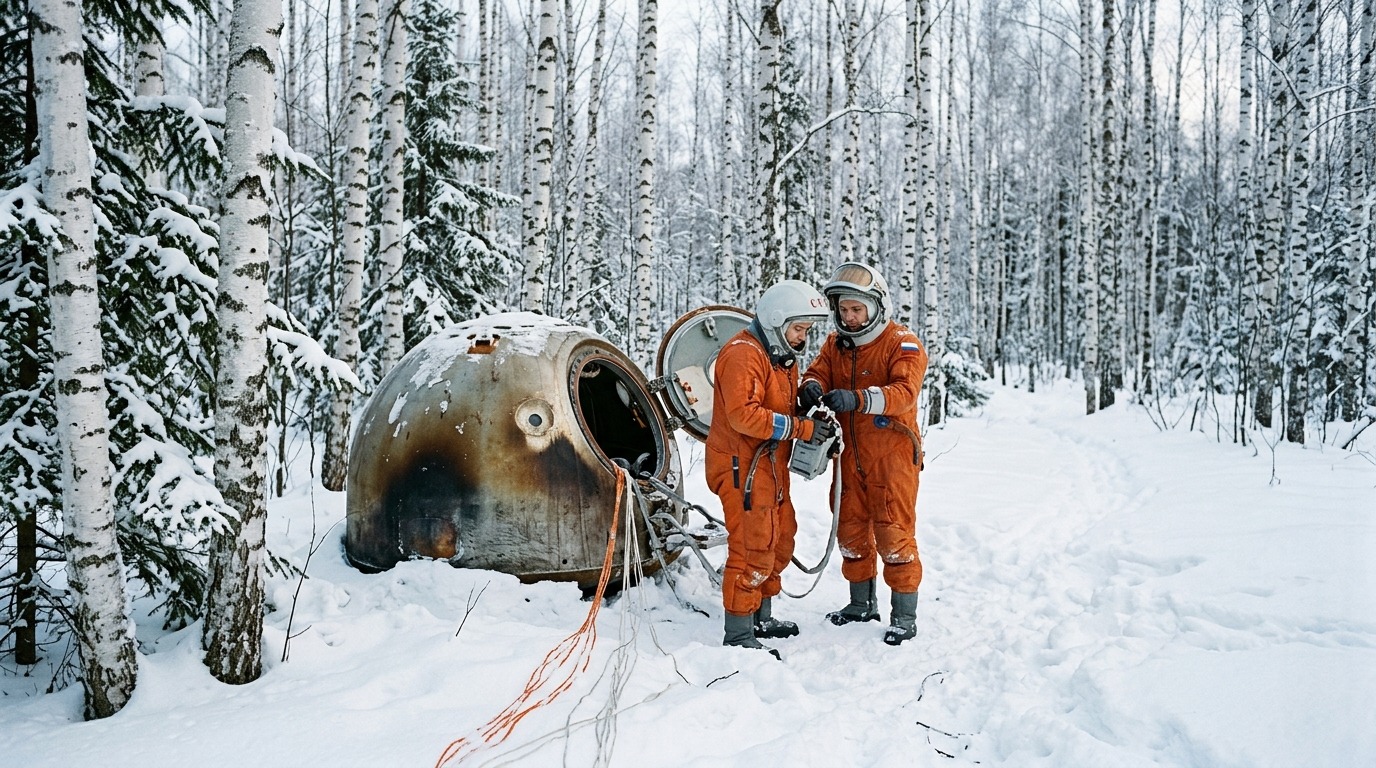 Космонавты оказались в заснеженной тайге — далеко от любого населённого пункта