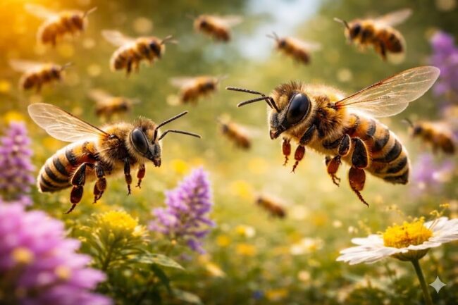 Почему пчёлы не сталкиваются в воздухе и как им удаётся летать без аварий. Фото.