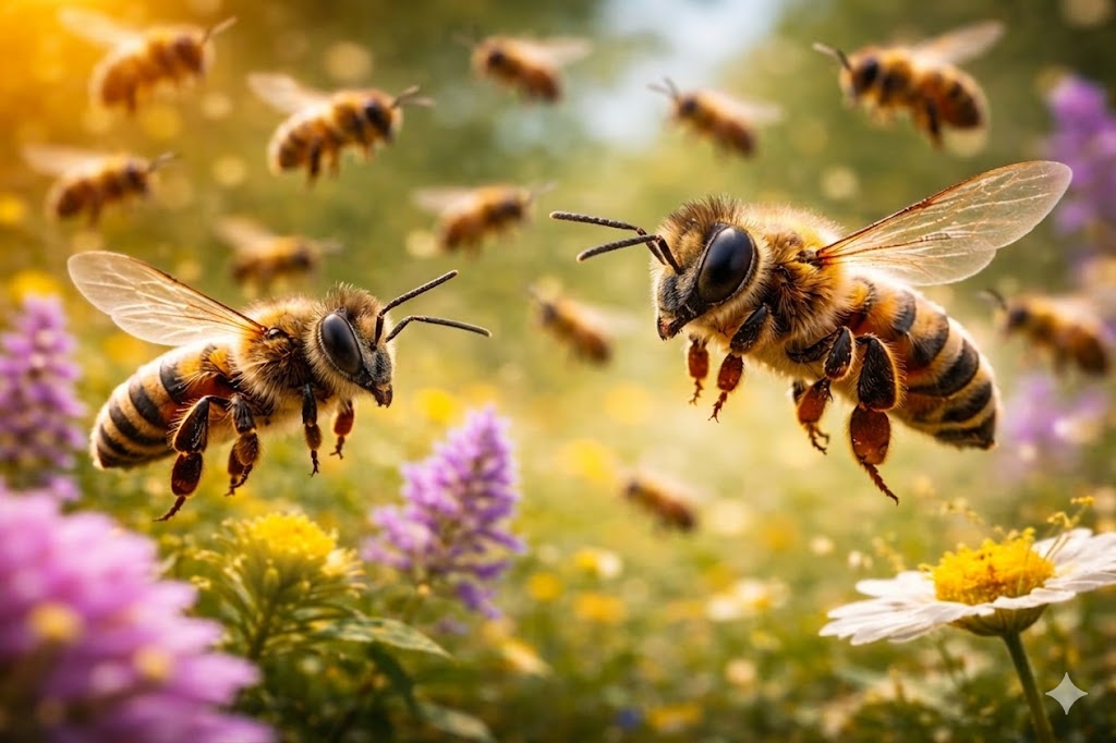 Почему пчёлы не сталкиваются в воздухе и как им удаётся летать без аварий. Пчёлы почти никогда не сталкиваются — всё дело в их особенном зрении. Фото.