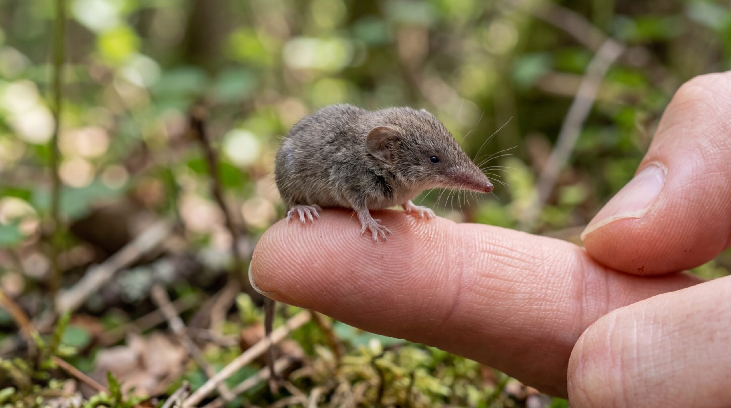 Этрусская землеройка на кончике человеческого пальца — самое маленькое млекопитающее на планете