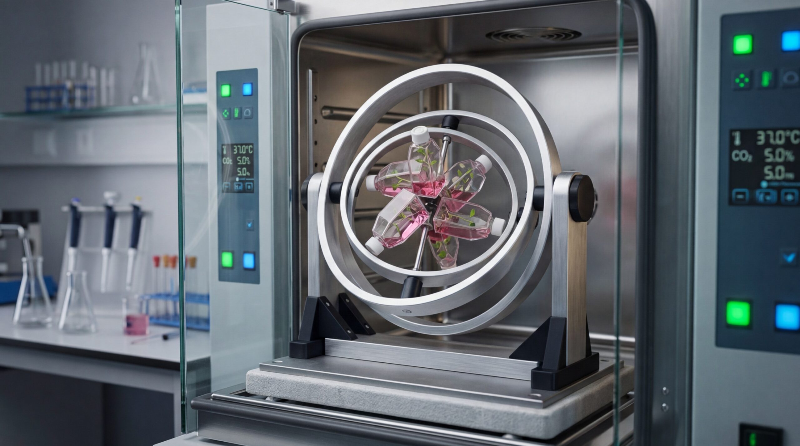 3D-клиностат — прибор, имитирующий невесомость, вращая образцы в нескольких плоскостях. Фото.