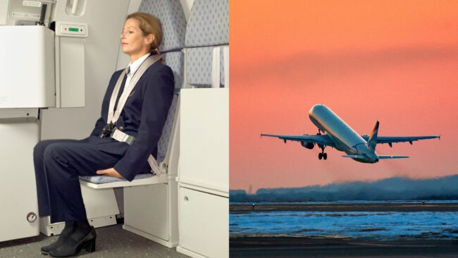 Зачем стюардессы сидят с руками под бёдрами при взлёте и посадке: это важнее, чем кажется. Фото.